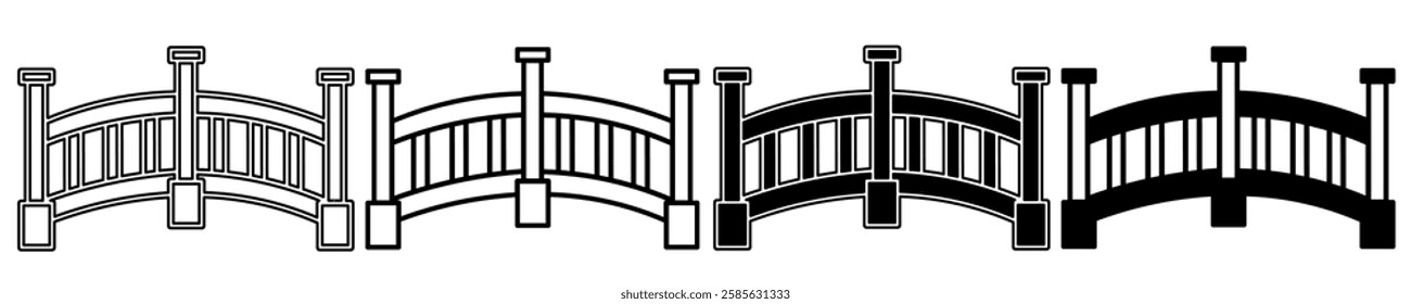 Black and white illustration of a bridge. Bridge icon collection with line. Stock vector illustration.