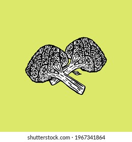 Black and white illustration of broccoli doodles for commercial use.