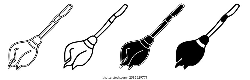 Black and white illustration of a broom. Broom icon collection with line. Stock vector illustration.