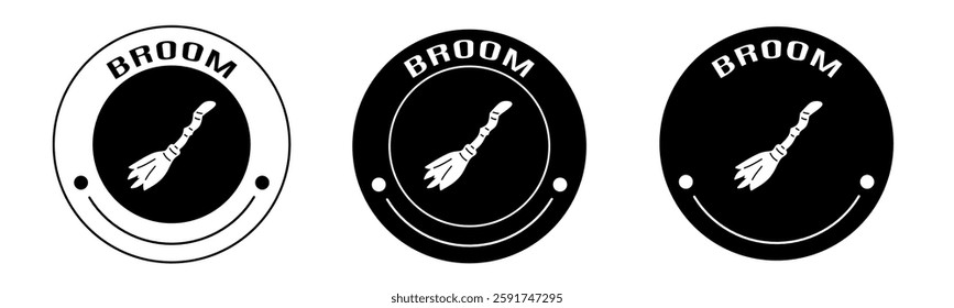 Black and white illustration of broom icon in flat. Stock vector.