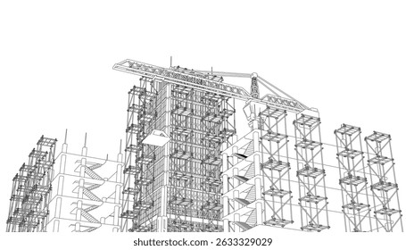 Uma ilustração em preto e branco de um edifício. O prédio parece estar em uma cidade. A cena é um pouco caótica e ocupada