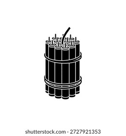 Black and white illustration of a bundle of dynamite sticks with a lit fuse, symbolizing danger, explosion, and power.