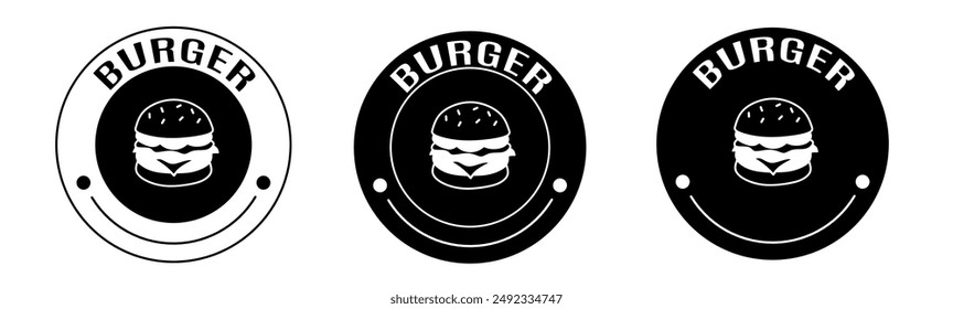 Black and white illustration of burger icon in flat. Stock vector.