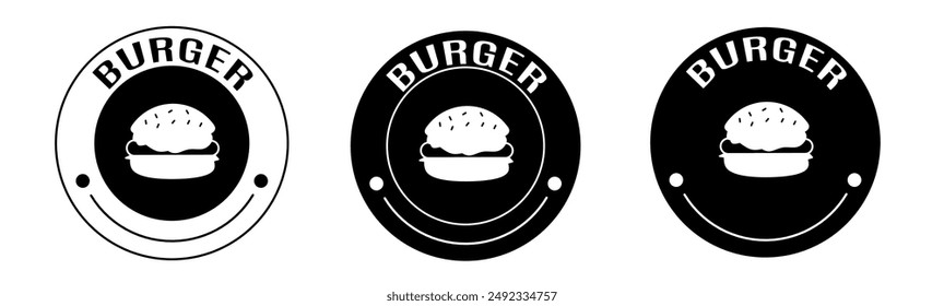 Black and white illustration of burger icon in flat. Stock vector.