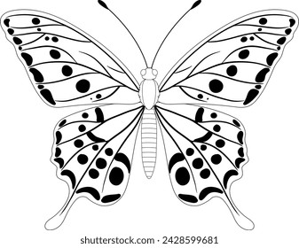 Black and white illustration of a butterfly