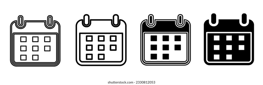 Black and white illustration of a calendar. Calendar icon collection with line. Stock vector illustration.