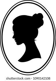 Black and White Illustration of a Cameo Featuring the Silhouette of a Woman.