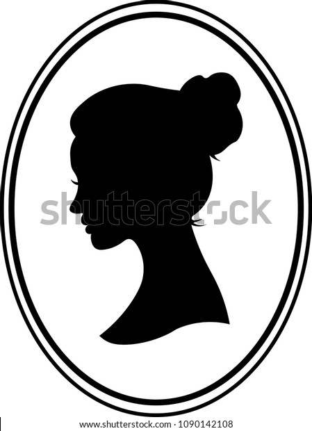 Black and White Illustration of a Cameo Featuring\
the Silhouette of a\
Woman.
