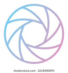A black and white illustration of a camera aperture symbol or icon. This graphic element is perfect for web design, photography-related projects