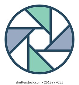 Black and white illustration of a camera aperture symbol. Minimalist design, perfect for photography-related concepts.