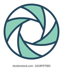 A black and white illustration of a camera aperture symbol or icon. This graphic element is perfect for web design, photography-related projects, 