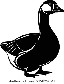 A black and white illustration of a Canada goose standing on a plain background