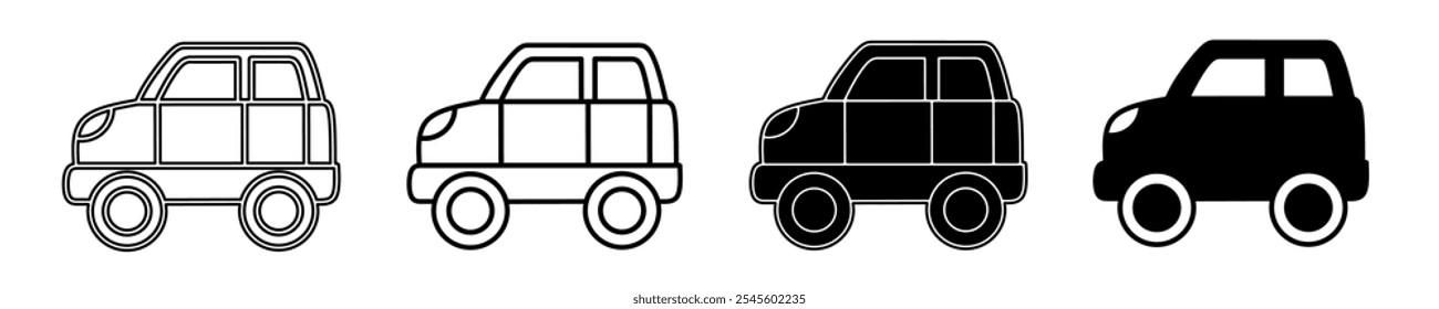 Black and white illustration of a car. Car icon collection with line. Stock vector illustration.