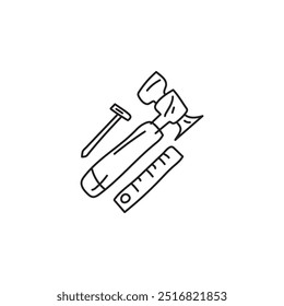 Black and White Illustration of Carpenter Tools