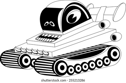Black and white illustration of a cartoon car