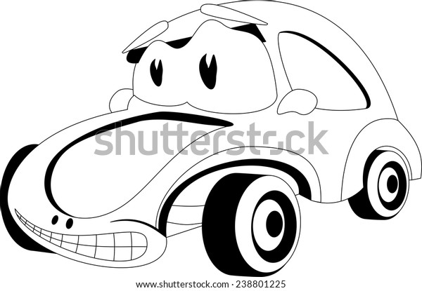 Black and white
illustration of a cartoon
car