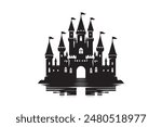 Black and white illustration of a castle icon logo