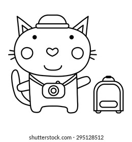 Black and white illustration of a cat. Vector.