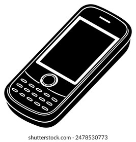 Black and white illustration of a cell phone. Vector illustration