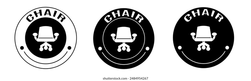 Black and white illustration of chair icon in flat. Stock vector.