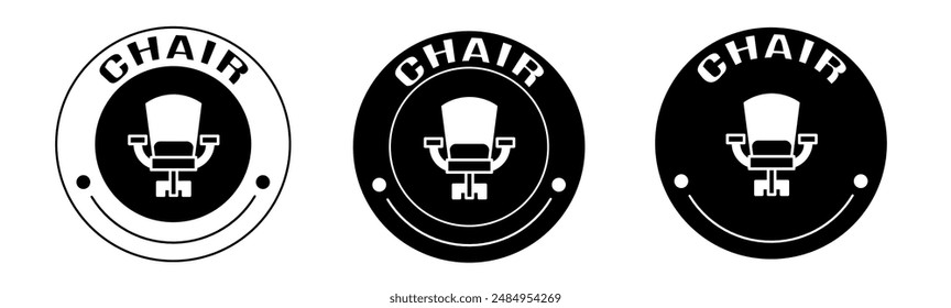 Black and white illustration of chair icon in flat. Stock vector.