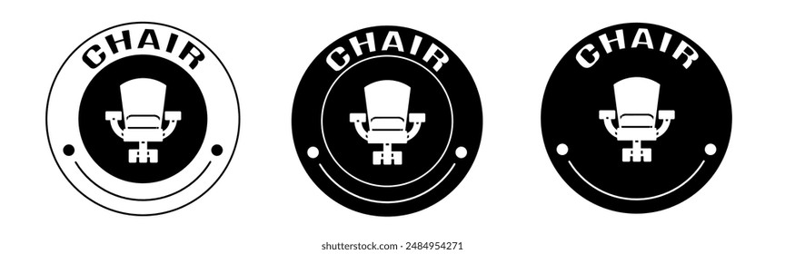 Black and white illustration of chair icon in flat. Stock vector.