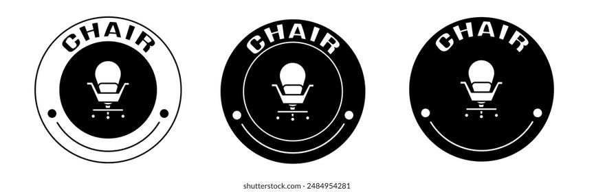 Black and white illustration of chair icon in flat. Stock vector.