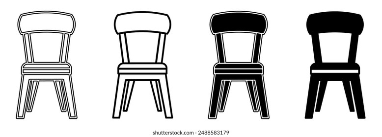 Black and white illustration of a chair. Chair icon collection with line. Stock vector illustration.