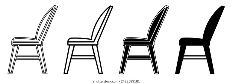 Black and white illustration of a chair. Chair icon collection with line. Stock vector illustration.