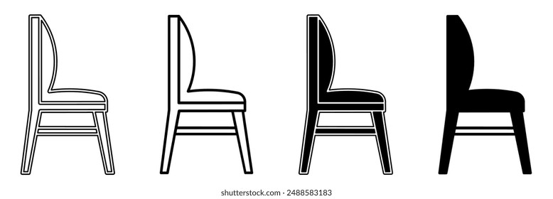 Black and white illustration of a chair. Chair icon collection with line. Stock vector illustration.