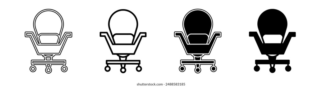 Black and white illustration of a chair. Chair icon collection with line. Stock vector illustration.