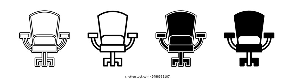 Black and white illustration of a chair. Chair icon collection with line. Stock vector illustration.