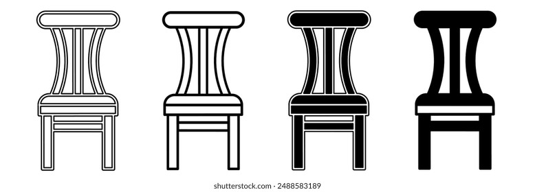 Black and white illustration of a chair. Chair icon collection with line. Stock vector illustration.