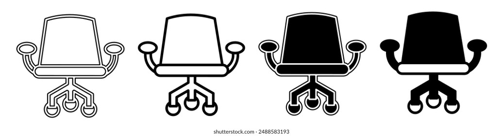 Black and white illustration of a chair. Chair icon collection with line. Stock vector illustration.