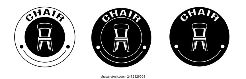 Black and white illustration of chair icon in flat. Stock vector.