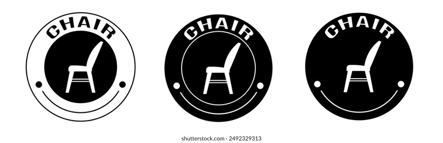 Black and white illustration of chair icon in flat. Stock vector.