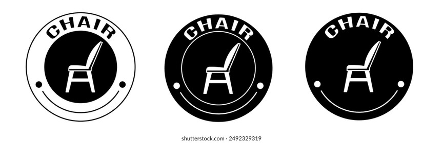 Black and white illustration of chair icon in flat. Stock vector.