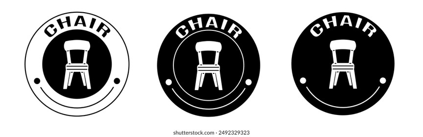 Black and white illustration of chair icon in flat. Stock vector.