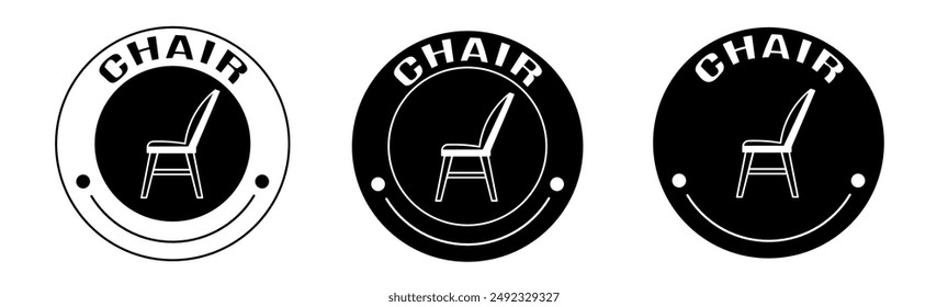 Black and white illustration of chair icon in flat. Stock vector.