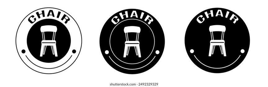 Black and white illustration of chair icon in flat. Stock vector.