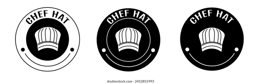 Black and white illustration of chef hat icon in flat. Stock vector.