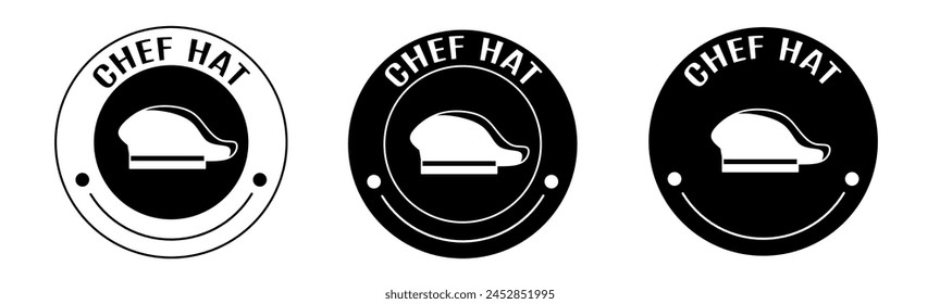 Black and white illustration of chef hat icon in flat. Stock vector.