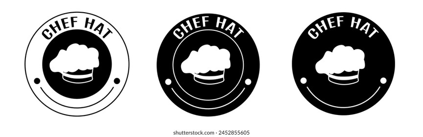 Black and white illustration of chef hat icon in flat. Stock vector.