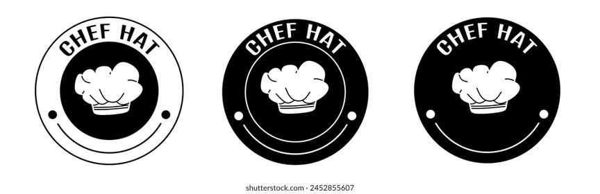 Black and white illustration of chef hat icon in flat. Stock vector.