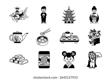black and white illustration of chinese tradition culture collection