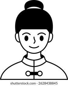 ilustração em preto e branco da mulher chinesa em cheongsam