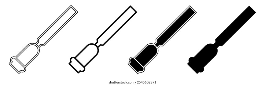 Black and white illustration of a chisel. Chisel icon collection with line. Stock vector illustration.