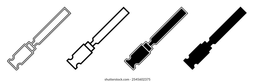 Ilustração em preto e branco de um cinzel. Coleção de ícones de cinzel com linha. Ilustração do vetor de estoque.