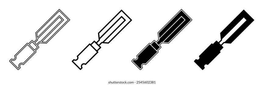 Ilustración en blanco y negro de un cincel. Colección de icono de cincel con línea. Ilustración vectorial de stock.