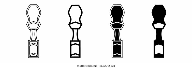 Ilustração em preto e branco de um cinzel. Coleção de ícones de cinzel com linha. Ilustração do vetor de estoque.
